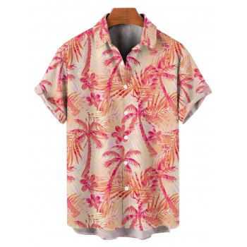 Coconut Tree Floral Print V Neck Split Hem Flutter Sleeve Vacation Dress And Short Sleeve Shirt Matching Outfit