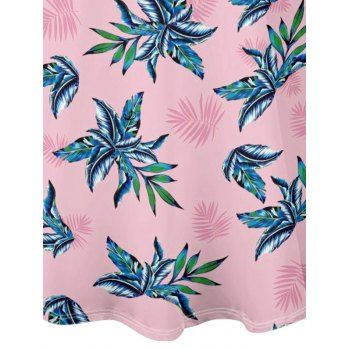 Tropical Plant Print Hawaii Dress Spaghetti Strap V Neck A Line Mini Vacation Tank Dress