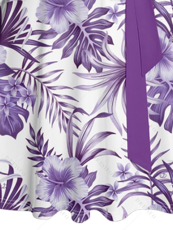 Mini-robe ceinturée à imprimé feuilles et fleurs tropicales - Concorde XL | US 12