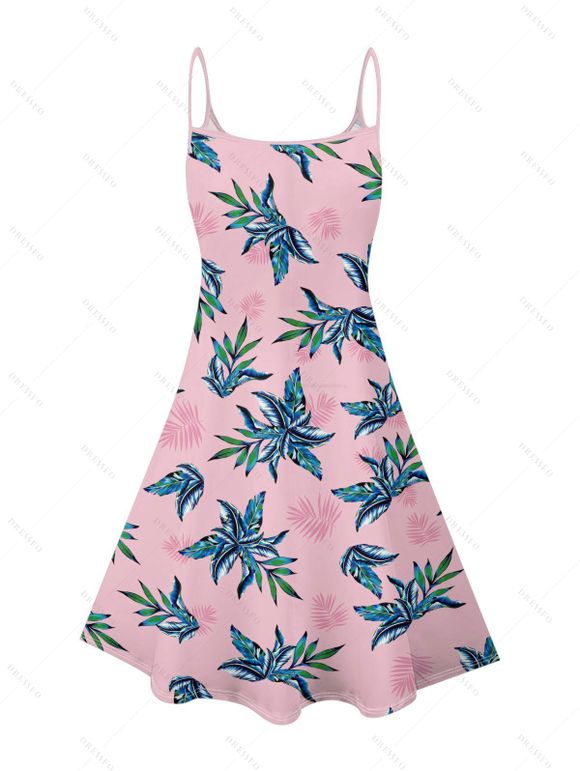 Hawaii Couple Outfit Tropical Plant Print Spaghetti Strap V Neck A Line Mini Tank Dress and Roll Up Sleeve Shirt Vacation Matching Outfit - Rose clair S | US 4