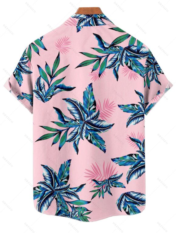 Hawaii Couple Outfit Tropical Plant Print Spaghetti Strap V Neck A Line Mini Tank Dress and Roll Up Sleeve Shirt Vacation Matching Outfit - Rose clair S | US 4