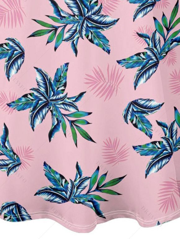 Mini Robe Ligne A Plante Tropicale Imprimée à Bretelle Fine à Col V - Rose clair XXXXXL | US 20