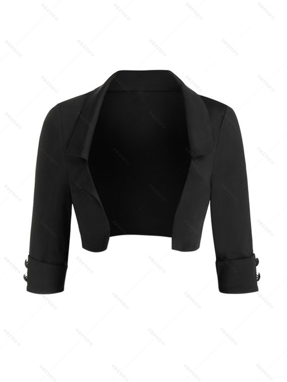 Veste Courte Ouverte en Avant en Couleur Unie à Col Relevé avec Bouton - Noir 2XL