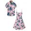 Hawaii Couple Outfit Tropical Plant Print Spaghetti Strap V Neck A Line Mini Tank Dress and Roll Up Sleeve Shirt Vacation Matching Outfit - LIGHT PINK S | US 4