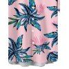 Chemise de Vacances Plante Feuille Imprimées Hawaii Boutonnée à Manches Roulées pour Homme - Rose clair S