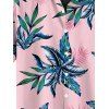 Chemise de Vacances Plante Feuille Imprimées Hawaii Boutonnée à Manches Roulées pour Homme - Rose clair S