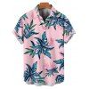 Chemise de Vacances Plante Feuille Imprimées Hawaii Boutonnée à Manches Roulées pour Homme - Rose clair S