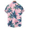 Chemise de Vacances Plante Feuille Imprimées Hawaii Boutonnée à Manches Roulées pour Homme - Rose clair S