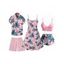 Hawaii Couple Outfit Tropical Plant Print Spaghetti Strap Dress Cinched Tankini Swimsuit and Roll Up Sleeve Shirt Drawstring Shorts Beach Matching Outfit - Blanc S | US 4