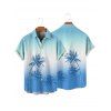 Vacation Couple Outfit Ombre Palm Tree Pattern Spaghetti Strap V Neck A Line Mini Tank Dress and Roll Up Sleeve Shirt Beach Two Piece Set - Bleu Ciel S | US 4