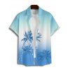 Vacation Couple Outfit Ombre Palm Tree Pattern Spaghetti Strap V Neck A Line Mini Tank Dress and Roll Up Sleeve Shirt Beach Two Piece Set - Bleu Ciel S | US 4