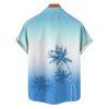 Vacation Couple Outfit Ombre Palm Tree Pattern Spaghetti Strap V Neck A Line Mini Tank Dress and Roll Up Sleeve Shirt Beach Two Piece Set - Bleu Ciel S | US 4