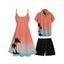 Vacation Couple Outfit Ombre Coconut Tree Spaghetti Strap Tank Dress and Roll Up Sleeve Shirt Solid Color Drawstrings Beach Short Outfit - Vert clair S | US 4