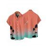 Vacation Couple Outfit Ombre Coconut Tree Spaghetti Strap Tank Dress and Roll Up Sleeve Shirt Solid Color Drawstrings Beach Short Outfit - Orange S | US 4