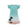 Ombre Palm Tree Print Women's Spaghetti Strap Dress Men's Button Up Shirt  Girls Flutter Sleeve Dress Boy's Button Up Kid Shirt Men's Solid Color Drawstring Shorts Five Pieces Outfit - Vert clair S | US 4