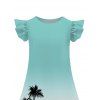 Ombre Palm Tree Print Women's Spaghetti Strap Dress Men's Button Up Shirt  Girls Flutter Sleeve Dress Boy's Button Up Kid Shirt Men's Solid Color Drawstring Shorts Five Pieces Outfit - Vert clair S | US 4