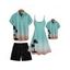 Ombre Palm Tree Print Mother Spaghetti Strap Dress Dad Button Up Shirt and Solid Color Drawstring Shorts Boy's Shirt Four Pieces Outfit - Vert clair S | US 4