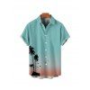 Ombre Palm Tree Print Mother Spaghetti Strap Dress Dad Button Up Shirt and Solid Color Drawstring Shorts Boy's Shirt Four Pieces Outfit - Vert clair S | US 4
