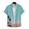 Ombre Palm Tree Print Mother Spaghetti Strap Dress Dad Button Up Shirt and Solid Color Drawstring Shorts Boy's Shirt Four Pieces Outfit - Vert clair S | US 4