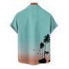 Ombre Palm Tree Print Mother Spaghetti Strap Dress Dad Button Up Shirt and Solid Color Drawstring Shorts Boy's Shirt Four Pieces Outfit - Vert clair S | US 4