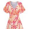 Robe mi-longue à imprimé tropical hawaïen, col en V, ourlet fendu, manches flottantes - multicolor XXL | US 14