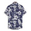 Hibiscus Print V Neck Split Hem Dress and Button Up Shirt Drawstring Beach Shorts Vacation Outfit - Bleu de Minuit S | US 4
