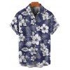 Hibiscus Print V Neck Split Hem Dress and Button Up Shirt Drawstring Beach Shorts Vacation Outfit - Bleu de Minuit S | US 4