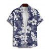 Hibiscus Print V Neck Split Hem Dress and Button Up Shirt Drawstring Beach Shorts Vacation Outfit - Bleu de Minuit S | US 4