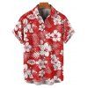 Hibiscus Print V Neck Split Hem Dress and Button Up Shirt Drawstring Beach Shorts Vacation Outfit - Rouge S | US 4