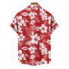 Hibiscus Print V Neck Split Hem Dress and Button Up Shirt Drawstring Beach Shorts Vacation Outfit - Rouge S | US 4