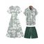 Hibiscus Print V Neck Split Hem Dress and Button Up Shirt Drawstring Beach Shorts Vacation Outfit - Bleu de Minuit S | US 4