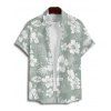 Hibiscus Print V Neck Split Hem Dress and Button Up Shirt Drawstring Beach Shorts Vacation Outfit - Vert clair S | US 4