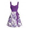 Tropical Flower Leaf Print Belted Mini Vacation Dress And Short Sleeve Shirt Matching Outfit - Concorde S | US 4