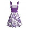Tropical Flower Leaf Print Belted Mini Vacation Dress And Short Sleeve Shirt Matching Outfit - Concorde S | US 4