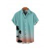 Boy's Ombre Coconut Tree Pattern Vacation Shirt Button Up Roll Up Short Sleeve Kid Shirt - Vert clair 120
