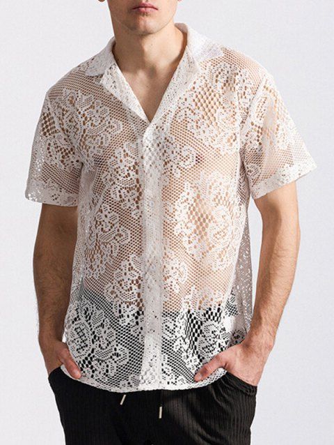 Chemise boutonnée à motif floral uni pour homme, col rabattu, manches courtes, décontractée