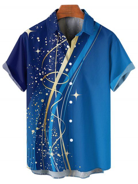 Chemise décontractée à motif géométrique ombré pour homme, manches courtes retroussables, boutonnée, pour les vacances