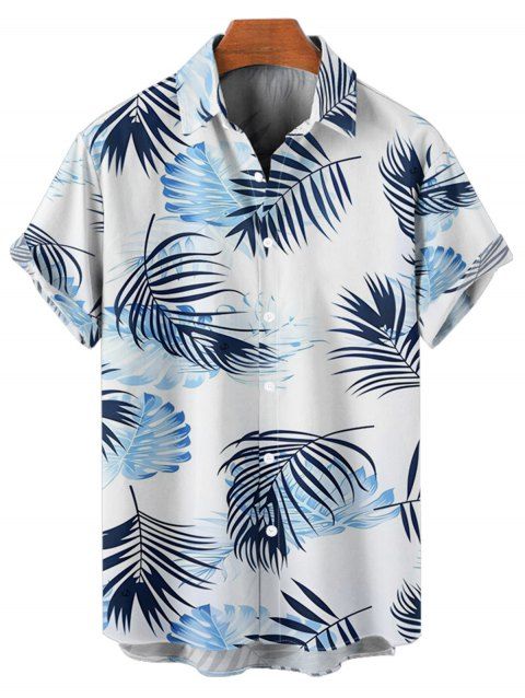 Chemise hawaïenne à motif de feuilles pour homme, chemise de vacances boutonnée à manches courtes et retroussées