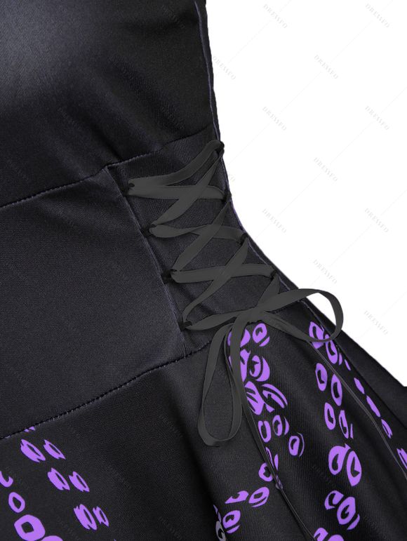 Robe d'Eté Haute Basse Mignonne à Bretelle à Imprimé Pieuvre à Lacets - Pourpre Tyrian M