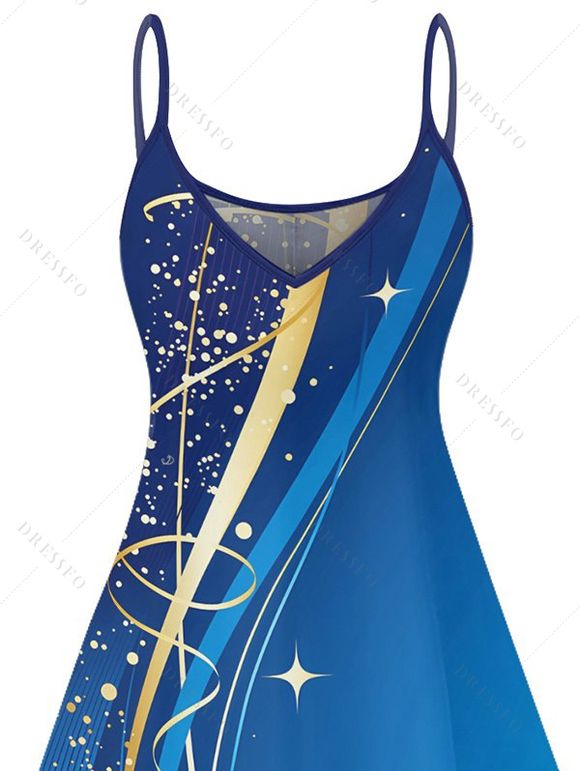 Robe décontractée à motif géométrique ombré, bretelles spaghetti, col en V, coupe trapèze, mini-robe débardeur de vacances - Bleu XXXL | US 16