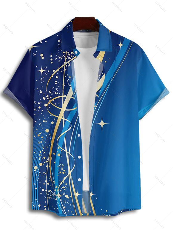 Chemise décontractée à motif géométrique ombré pour homme, manches courtes retroussables, boutonnée, pour les vacances - Bleu XL