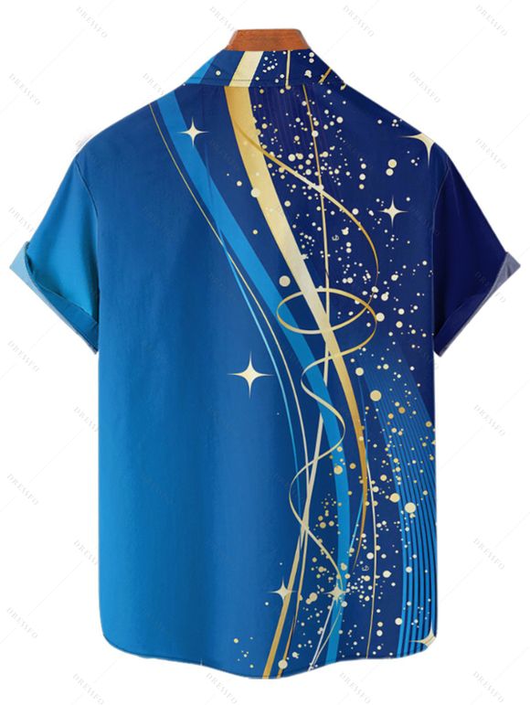 Chemise décontractée à motif géométrique ombré pour homme, manches courtes retroussables, boutonnée, pour les vacances - Bleu XL