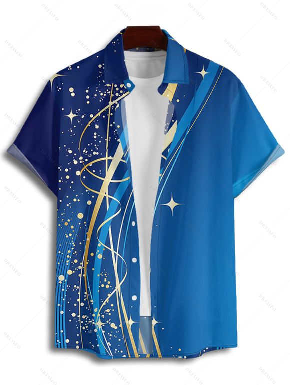 Casual Couple Outfit Ombre Geometric Pattern Spaghetti Strap V Neck A Line Mini Tank Dress and Roll Up Sleeve Shirt Matching Outfit - Bleu S | US 4