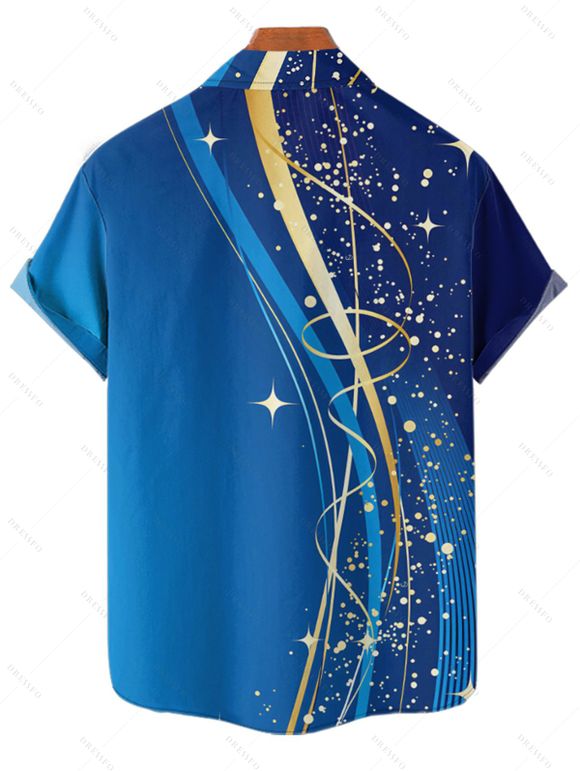 Casual Couple Outfit Ombre Geometric Pattern Spaghetti Strap V Neck A Line Mini Tank Dress and Roll Up Sleeve Shirt Matching Outfit - Bleu S | US 4