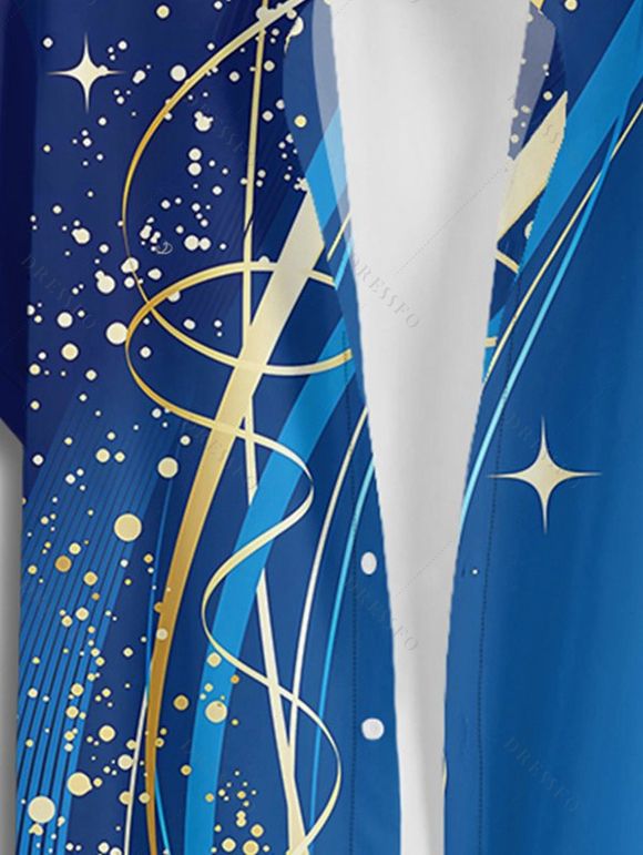 Chemise décontractée à motif géométrique ombré pour homme, manches courtes retroussables, boutonnée, pour les vacances - Bleu XL