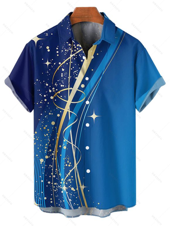 Casual Couple Outfit Ombre Geometric Pattern Spaghetti Strap V Neck A Line Mini Tank Dress and Roll Up Sleeve Shirt Matching Outfit - Bleu S | US 4