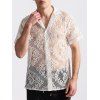 Chemise boutonnée à motif floral uni pour homme, col rabattu, manches courtes, décontractée - Blanc XXL | US 12