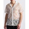 Chemise boutonnée à motif floral uni pour homme, col rabattu, manches courtes, décontractée - Blanc XXL | US 12