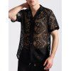 Chemise boutonnée à motif floral uni pour homme, col rabattu, manches courtes, décontractée - Noir XL | US 10