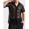 Chemise boutonnée à motif floral uni pour homme, col rabattu, manches courtes, décontractée - Noir XL | US 10